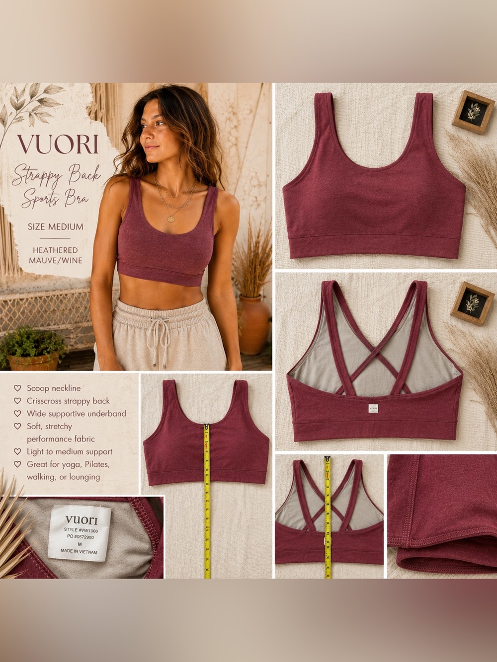 Vuori Women's Wine Scoop-Back Sports Bra